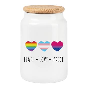 Mois de la fierté LGBT - Paix, amour, fierté - Boîte à biscuits avec couvercle en bois - blanc - Devant
