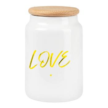 Love basketball yellow - Cookie Jar with Wooden Lid - white - Front