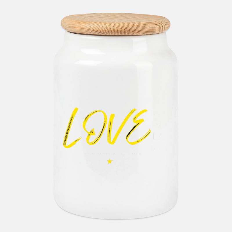 Love basketball yellow - Boîte à biscuits avec couvercle en bois - blanc