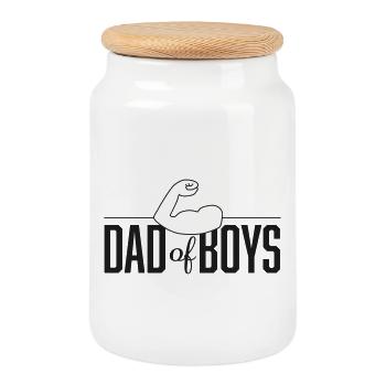 Dad of Boys black - Cookie Jar with Wooden Lid - white - Front