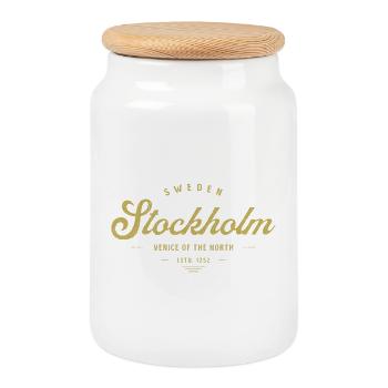 Stockholm Vintage Gold Logo - Keksdose mit Holzdeckel - Weiß - Vorne