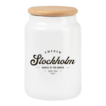 Stockholm Vintage Script Logo - Boîte à biscuits avec couvercle en bois - blanc - Devant