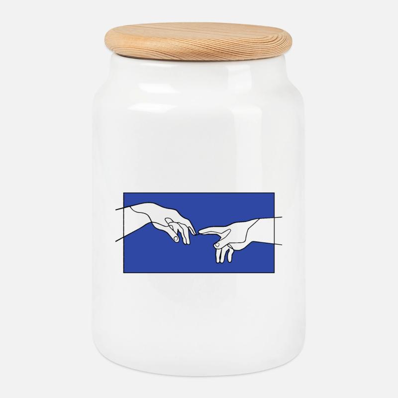 La création des mains d’Adam - Boîte à biscuits avec couvercle en bois - blanc