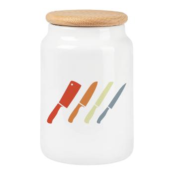 Retro Messer Set - Keksdose mit Holzdeckel - Weiß - Vorne