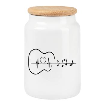 Guitar with heartbeat and musical notes * - Cookie Jar with Wooden Lid - white - Front