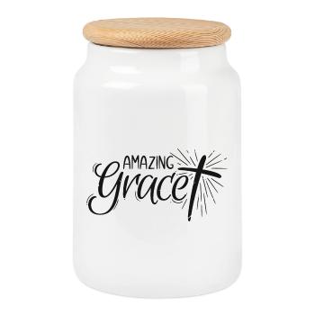 Lettrage Amazing Grace - Boîte à biscuits avec couvercle en bois - blanc - Devant