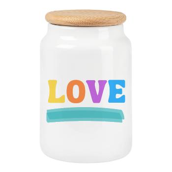 LOVE bunt - Keksdose mit Holzdeckel - Weiß - Vorne