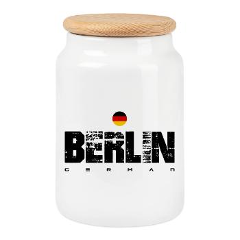 Minimalist German Roundel Crest - Cookie Jar with Wooden Lid - white - Front