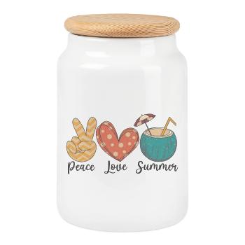 Peace Love Summer - Cookie Jar with Wooden Lid - white - Front