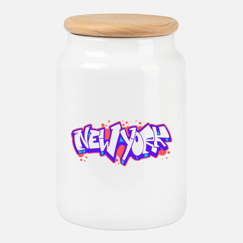 New York Horizontal Graffiti 1 - Cookie Jar with Wooden Lid - white