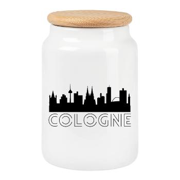 Cologne motif with silhouette of the city in white - Cookie Jar with Wooden Lid - white - Front