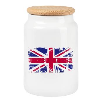 London Skyline Uhr auf Union Jack - Keksdose mit Holzdeckel - Weiß - Vorne