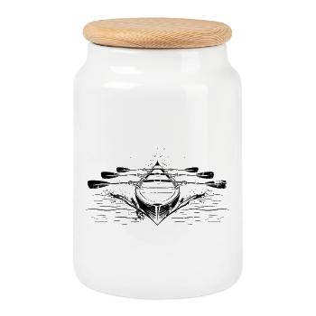Bateau à rames de course - Boîte à biscuits avec couvercle en bois - blanc - Devant