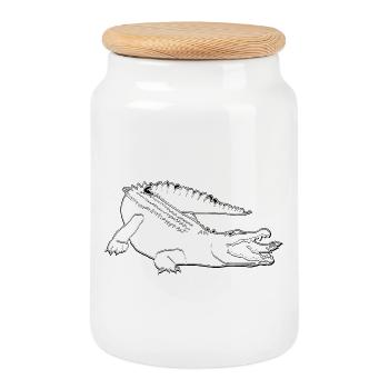 Krokodil lineart - Keksdose mit Holzdeckel - Weiß - Vorne