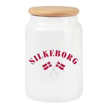 Silkeborg Denmark Flags Design - Cookie Jar with Wooden Lid - white - Front
