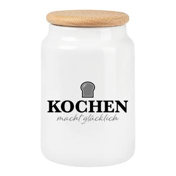funny cooking apron - Cookie Jar with Wooden Lid - white - Front