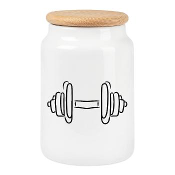 Fitness Dumbbell - Cookie Jar with Wooden Lid - white - Front