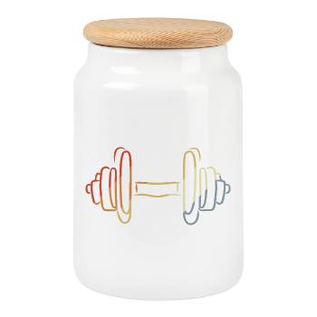 Fitness Dumbbell Sketch - Cookie Jar with Wooden Lid - white - Front
