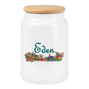 Flowers and paradise - Cookie Jar with Wooden Lid - white - Front