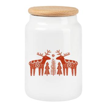 Twin Reindeer Christmas Folk - Cookie Jar with Wooden Lid - white - Front