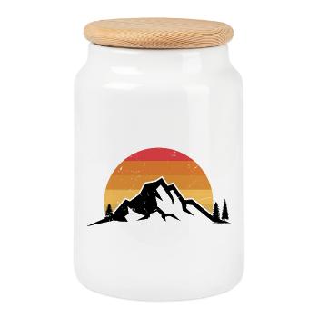 Sunset Ridge Silhouette - Cookie Jar with Wooden Lid - white - Front
