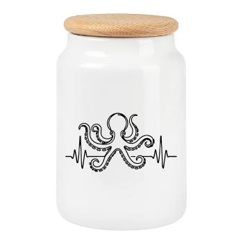 Octopus Heartbeat | Mind. Ocean. Nature - Cookie Jar with Wooden Lid - white - Front