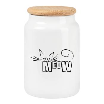 Miaou! - Contour élégant du chat - Boîte à biscuits avec couvercle en bois - blanc - Devant