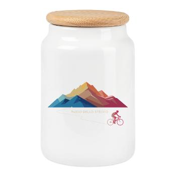 Passo Dello Stelvio Cycling - Cookie Jar with Wooden Lid - white - Front