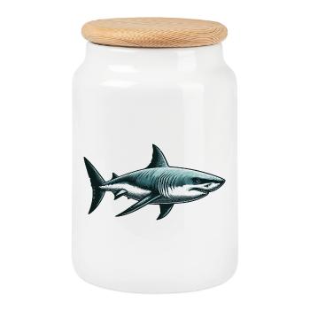 Great white shark - Cookie Jar with Wooden Lid - white - Front