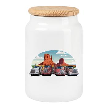 Semi-trucks, trucks on the highway - Cookie Jar with Wooden Lid - white - Front