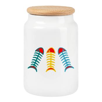 FISH. APRIL FOOL. HOLIDAY. SUMMER. HUMOR - Cookie Jar with Wooden Lid - white - Front