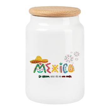 Mexico City - Cookie Jar with Wooden Lid - white - Front
