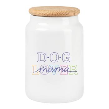 Dog lover & mom - Cookie Jar with Wooden Lid - white - Front