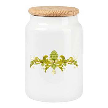 Vrille de houblon décorative avec motif de brassage de bière ornemental - Boîte à biscuits avec couvercle en bois - blanc - Devant