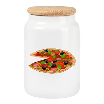 Eating pizza - Cookie Jar with Wooden Lid - white - Front