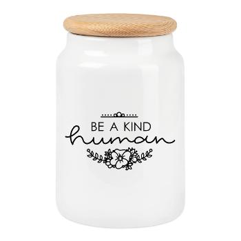 Sleek Natural Pattern in Pastel Shades - Cookie Jar with Wooden Lid - white - Front