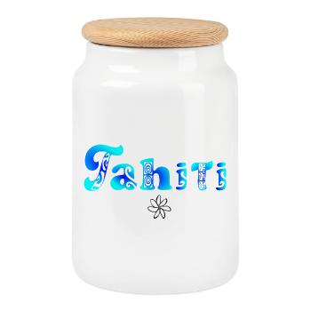 Tahiti (lagon bleu) - Boîte à biscuits avec couvercle en bois - blanc - Devant