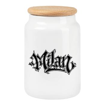 Graffiti-Style Schriftzug mit urbanem Flair - Keksdose mit Holzdeckel - Weiß - Vorne