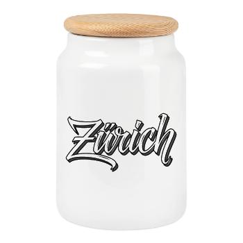 Zurich - Cookie Jar with Wooden Lid - white - Front