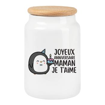 Penguin Birthday Mom I Love You - Cookie Jar with Wooden Lid - white - Front
