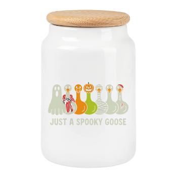 Just A Spooky Goose Halloween Vibes - Cookie Jar with Wooden Lid - white - Front