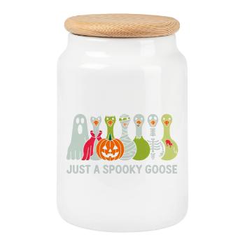 Just A Spooky Goose Halloween Vibes - Cookie Jar with Wooden Lid - white - Front