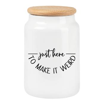 Just here to make it weird - Cookie Jar with Wooden Lid - white - Front