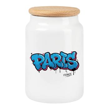 Graffiti Style Paris Stadtkunst Grafik - Keksdose mit Holzdeckel - Weiß - Vorne