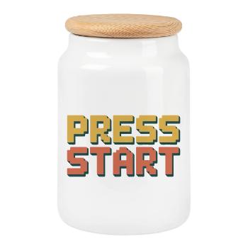 PRESS START Retro Gamer Pixel 8 Bit Arcade - Cookie Jar with Wooden Lid - white - Front