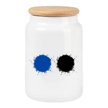 Bleu et Noir - Boîte à biscuits avec couvercle en bois - blanc - Devant
