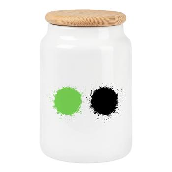 white green - Cookie Jar with Wooden Lid - white - Front