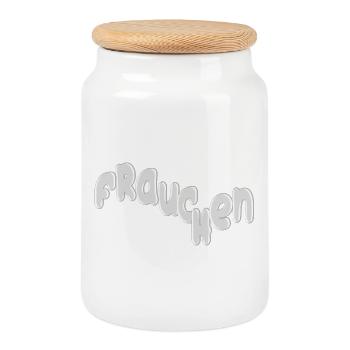 Mistress Silver Curvy Font Design - Cookie Jar with Wooden Lid - white - Front