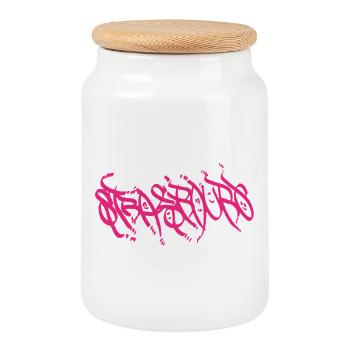 Pink Strasbourg Graffiti Lettering - Cookie Jar with Wooden Lid - white - Front