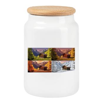 Cabane idylle dans la vallée de montagne - Boîte à biscuits avec couvercle en bois - blanc - Devant